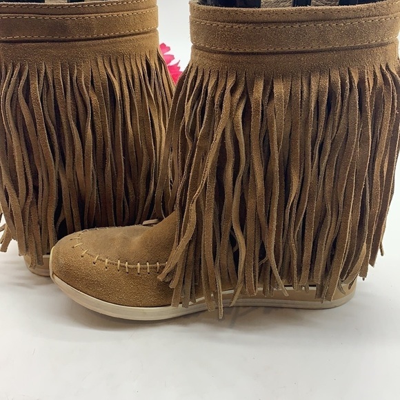 Maison Des Talons Angel Tan Fringe Moccasin Boots MOC1421 - Picture 5 of 7